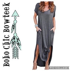 🏆Dark Gray Loose Fit Side Slit Maxi